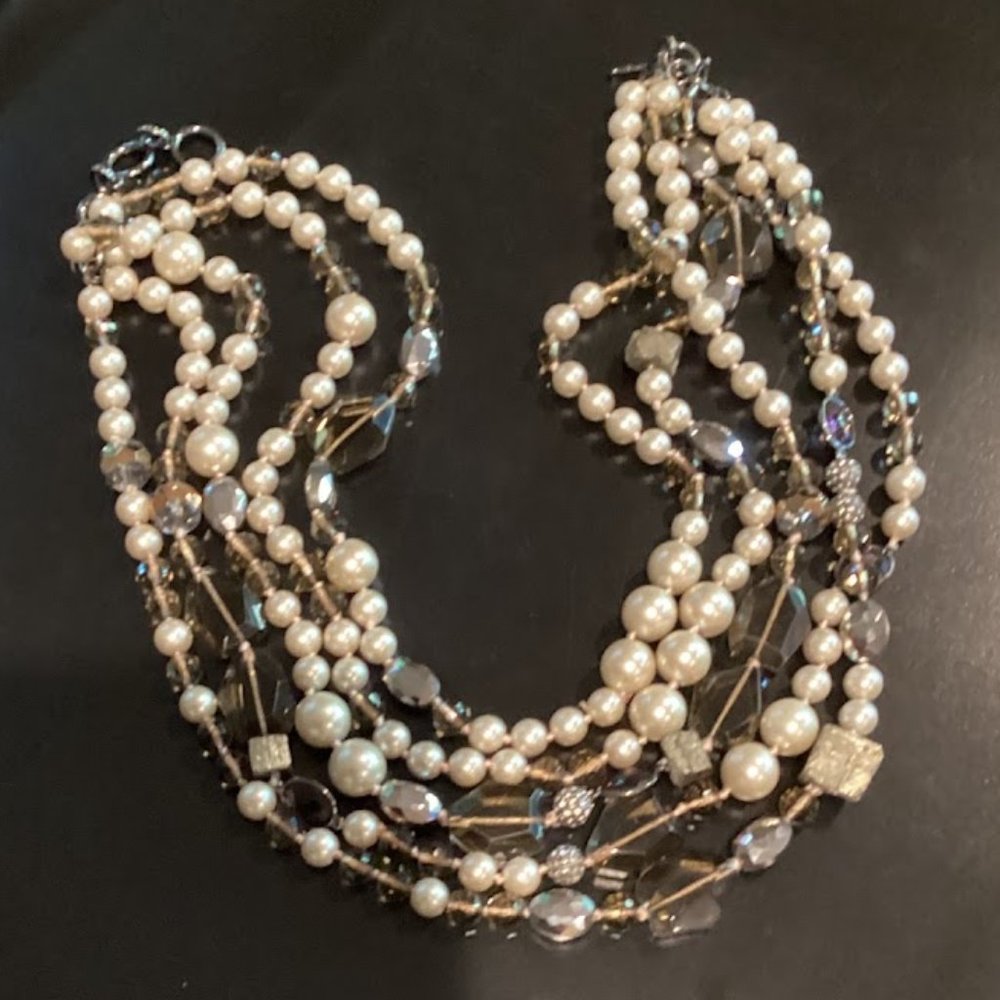 5-strand mixed media necklace 23-inches